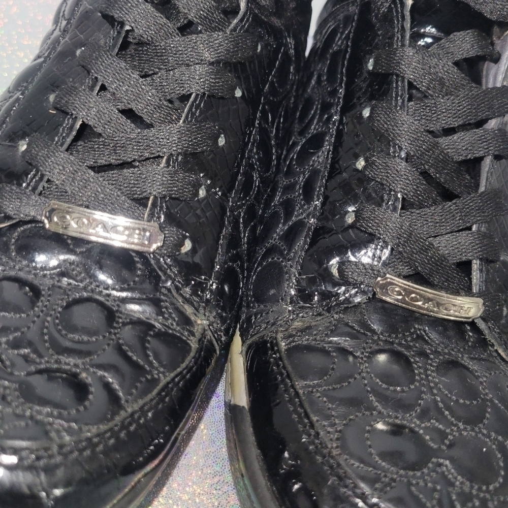 Y2k Coach Nanette High Top Sneakers Cs Monogram Black Patent Leather sz:8 - Picture 9 of 9